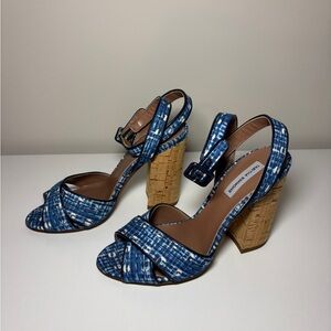 Tabitha Simmons Blue Cork Block Heel Sandals Size EU 36